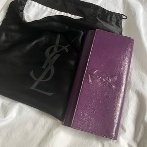 YSL Saint Laurent purple patent leather clutch